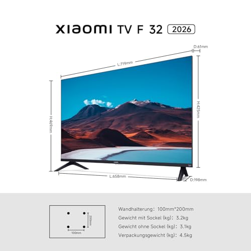 Xiaomi TV F 32, 32 Zoll (81 cm), HD, Smart TV, Fire OS7, Triple Tuner DVB-C/S/S2/T/T2, Dolby Audio™, DTS Virtual:X, DTS-HD, Sprachsteuerung mit Alexa, Kompatibel mit Apple AirPlay