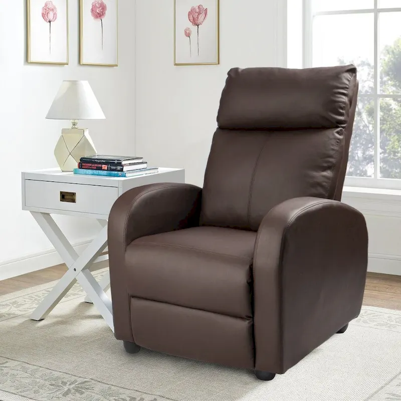 PU Leather Push-Back Recliner Chair, Brown / Black / Grey / Khaki / Red / Beige, Single