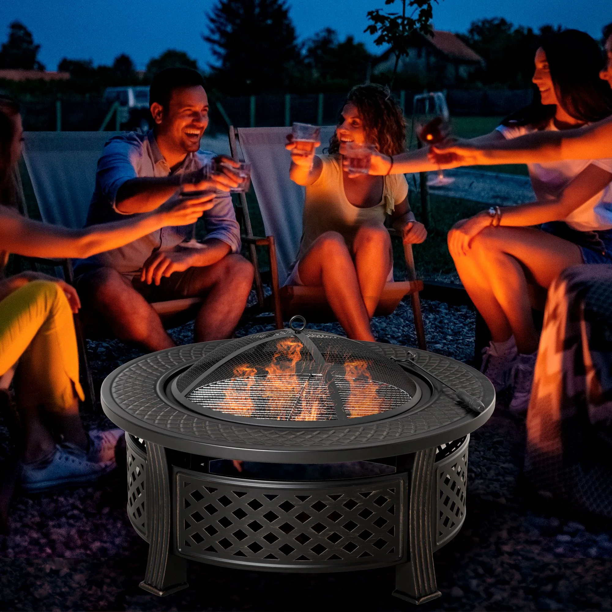 Outsunny Feuerschale BBQ-Grill 2-in-1 Bronzeoptik