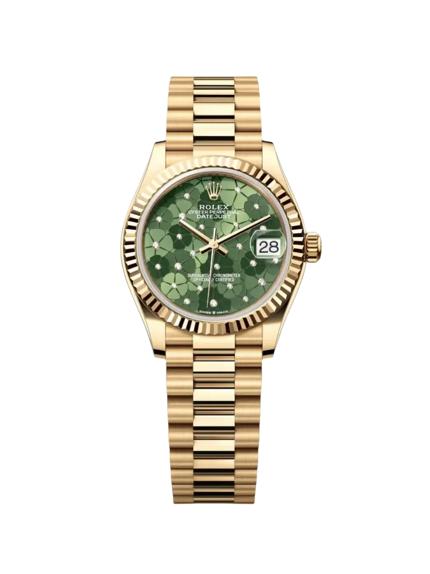 Rolex Datejust m278278-0046 Olive Green Floral Motif 31mm President Bracelet Watch