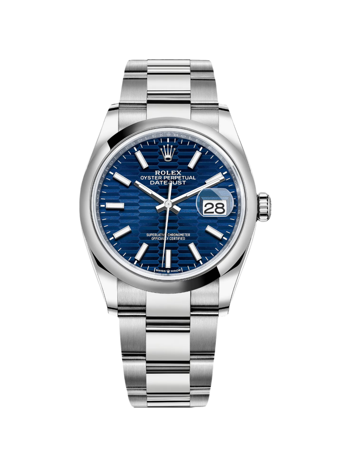 Rolex Datejust 36mm 126200 Oyster Perpetual Blue Fluted Motif Dial Jubilee Stainless Steel