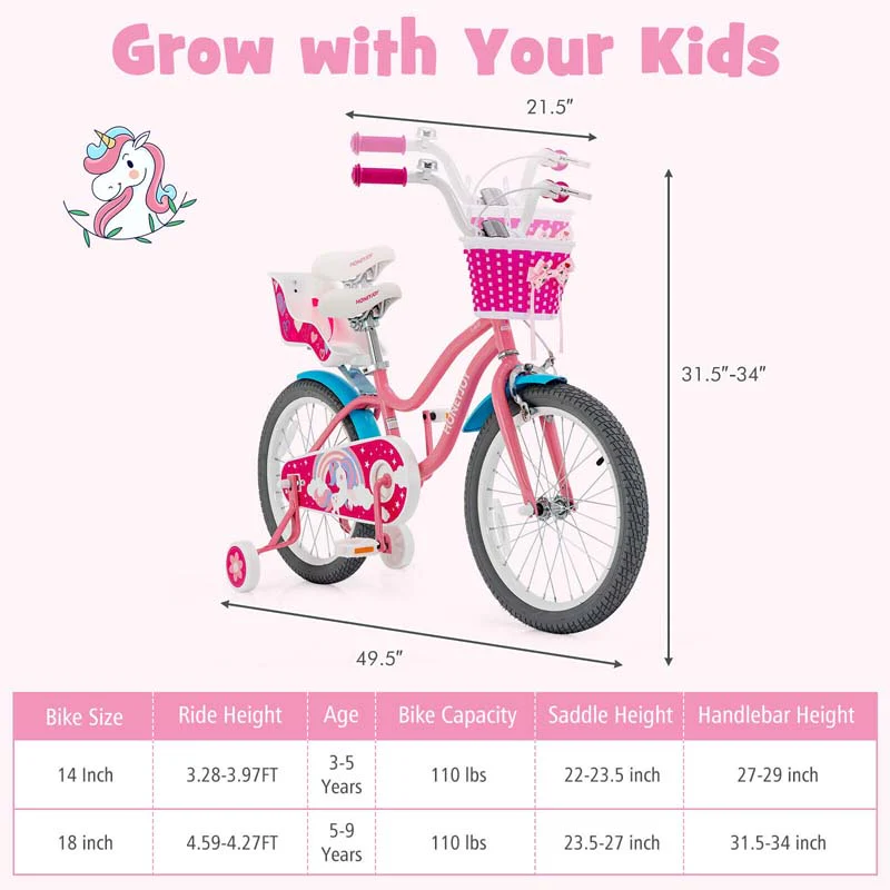 Eletriclife Kids Bicycle with Training Wheels and Basket for Boys Girls Age 3-9 Years