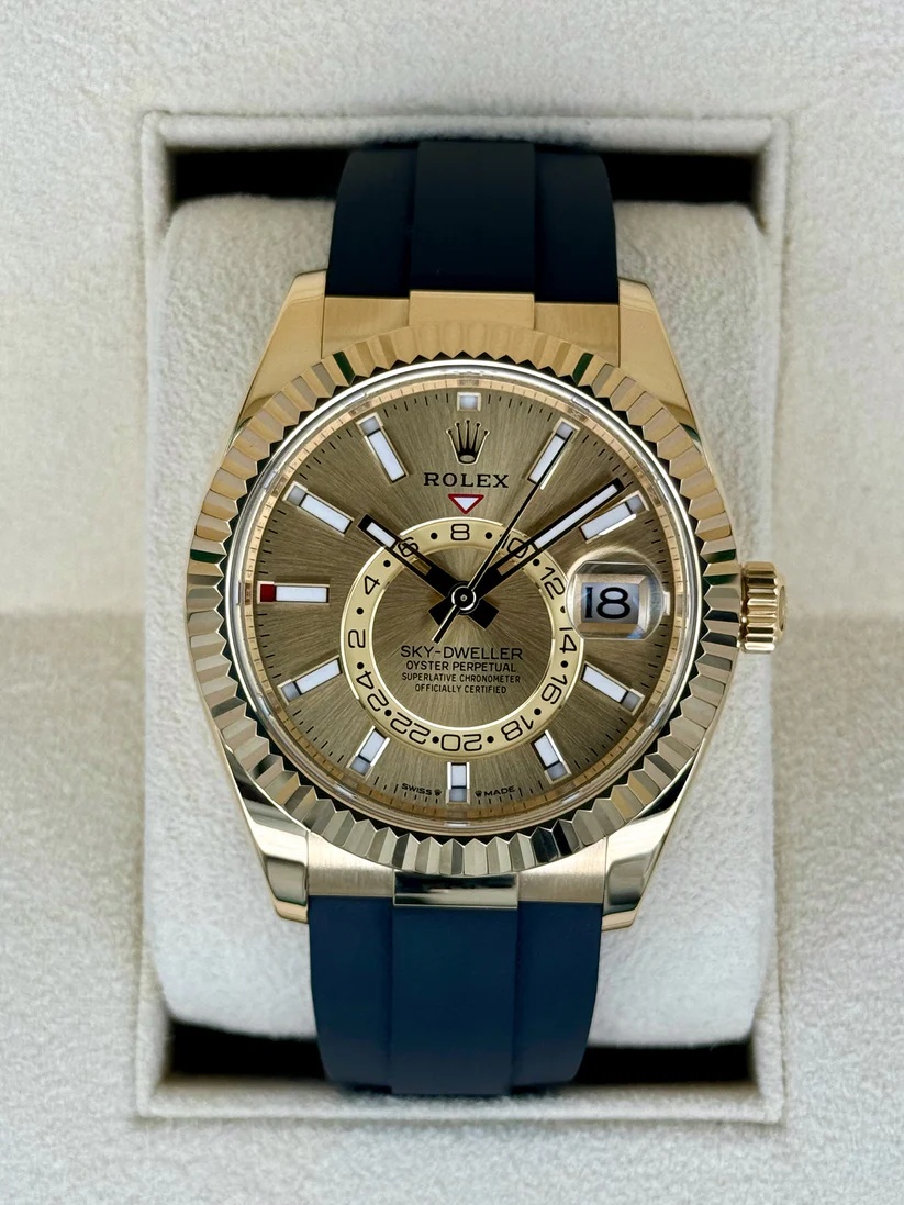 Rolex Sky-Dweller 42mm Yellow Gold Champagne Dial Oysterflex - 336238