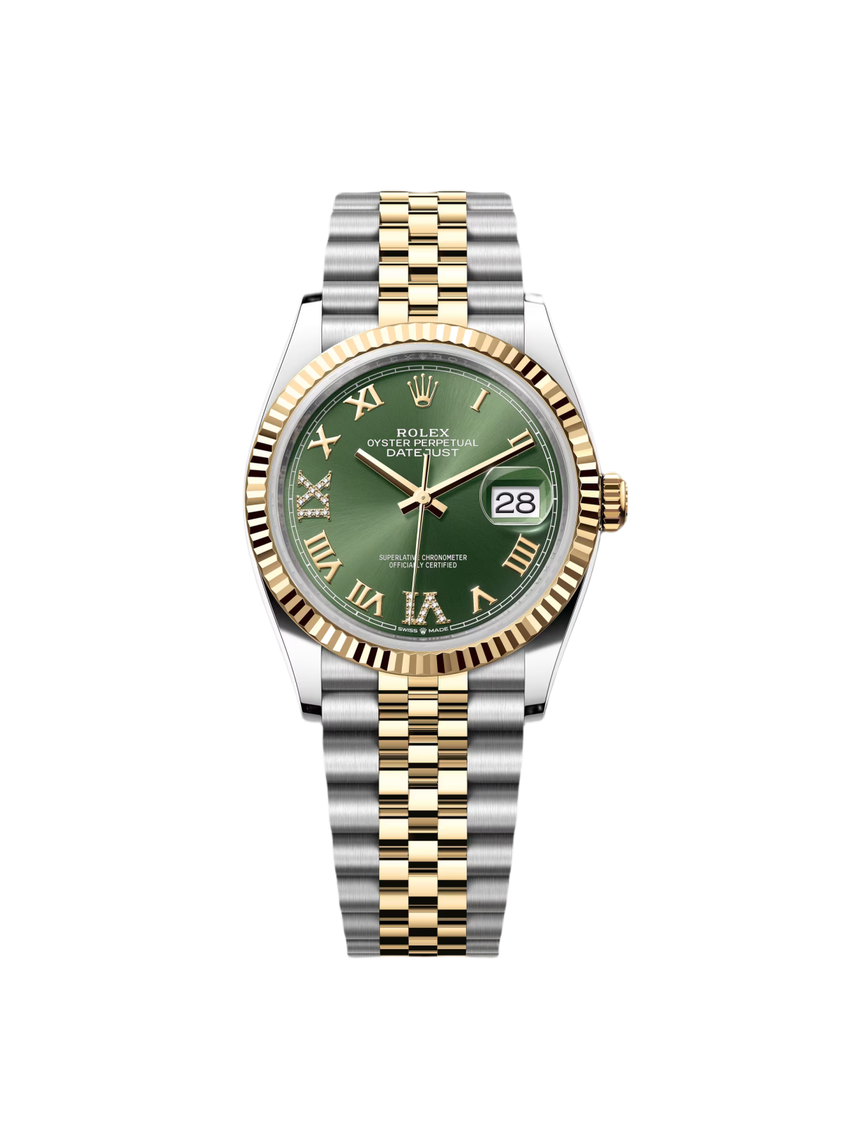 Rolex Datejust 36mm 126233 Olive-green Roman Diamond Dial Two-Tone Jubilee Bracelet