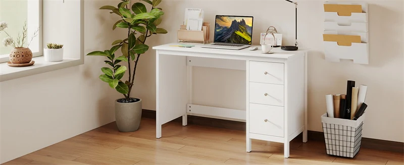 Eletriclife Computer Desk with 3 Storage Drawers, 48" Modern Home Office Desk Writing Workstation for Bedroom