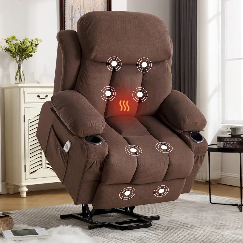 Grey Power Lift Recliner with Heated Massage, USB Charging, Remote Control, and Convenient Side Pockets for Seniors