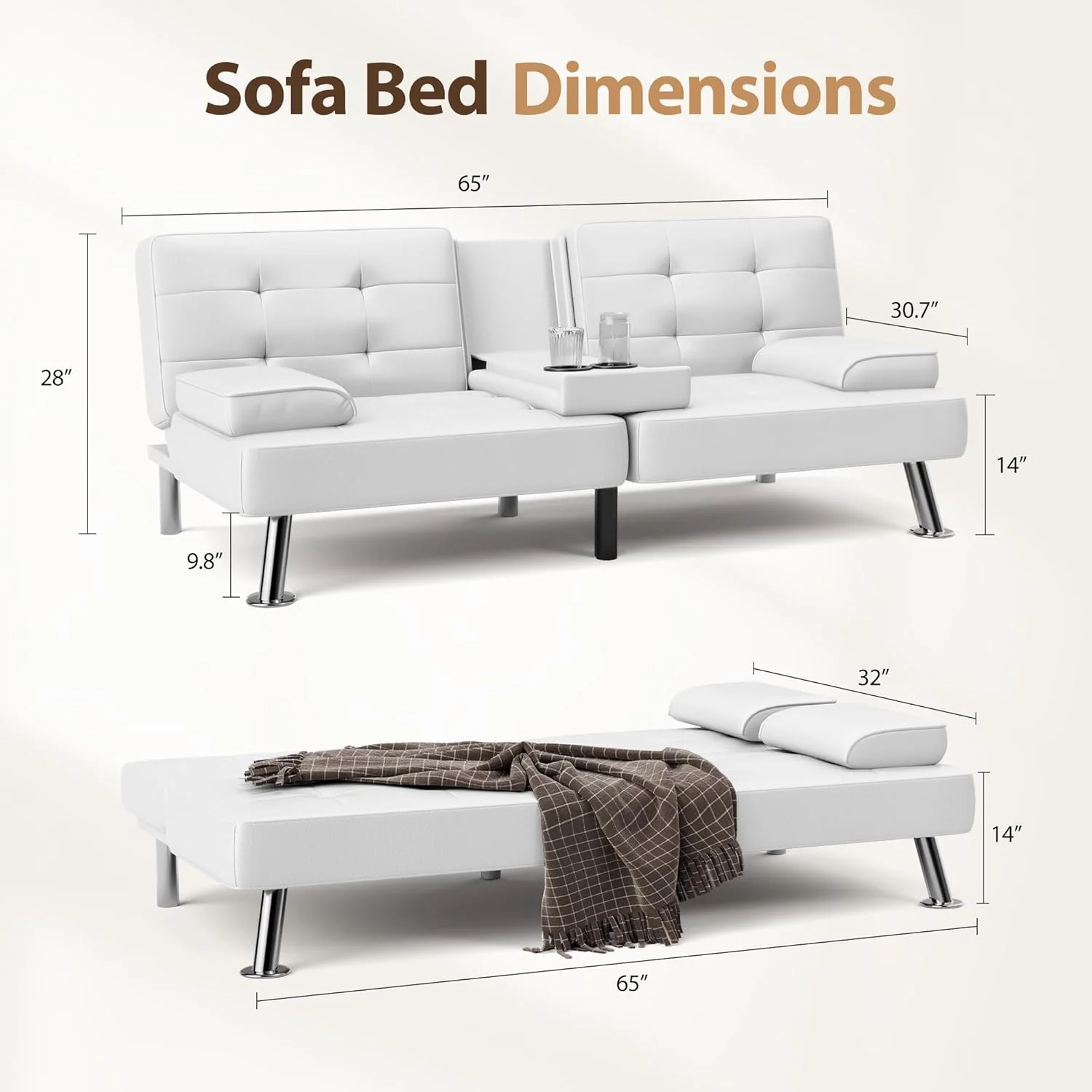 Shahoo Convertible Folding Futon Sofa Bed Sleeper Couch for Living Room Faux Leather