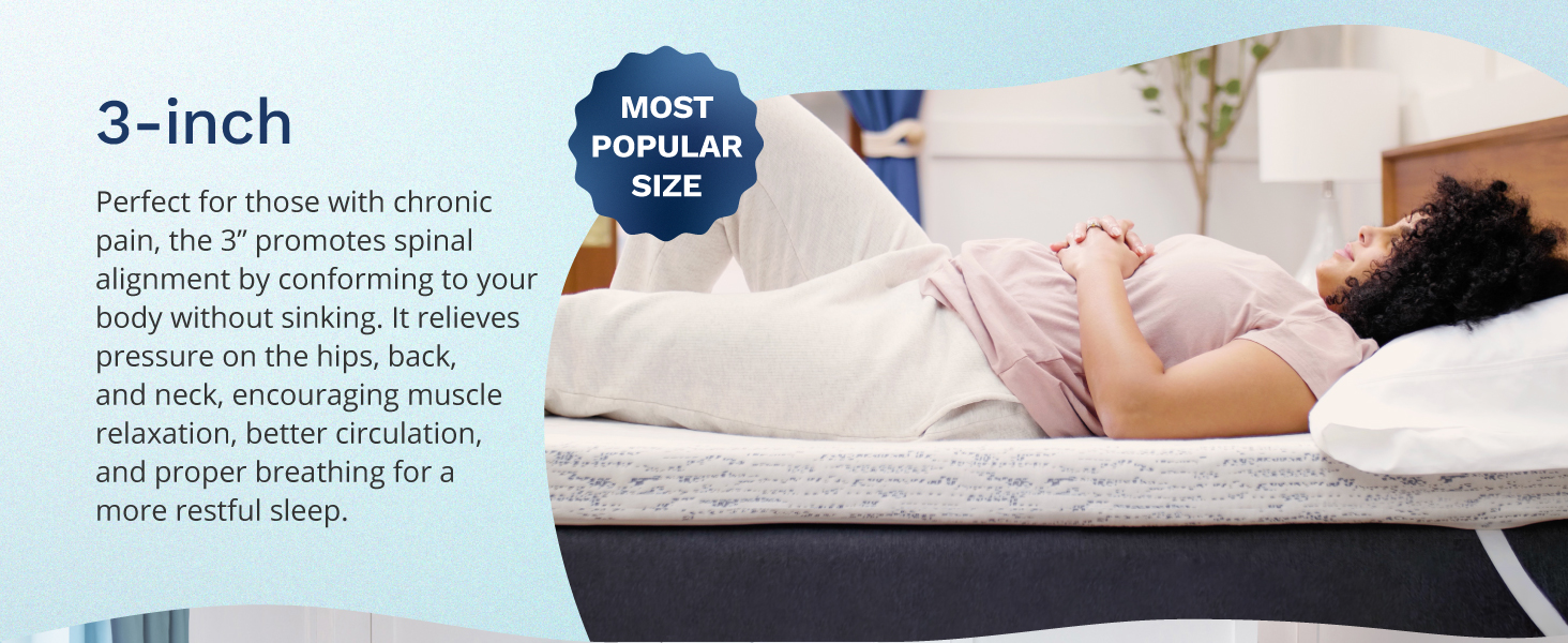 The 3-inch topper is perfect for those with chronic pain. It relieves pressure where you need it.