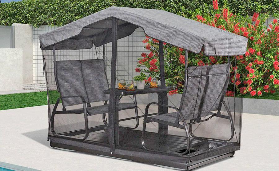 Glider Double Chairs With Table - Double bench and table swinging gazebo set Glider Double Chairs With Table - Double bench and table swinging gazebo set