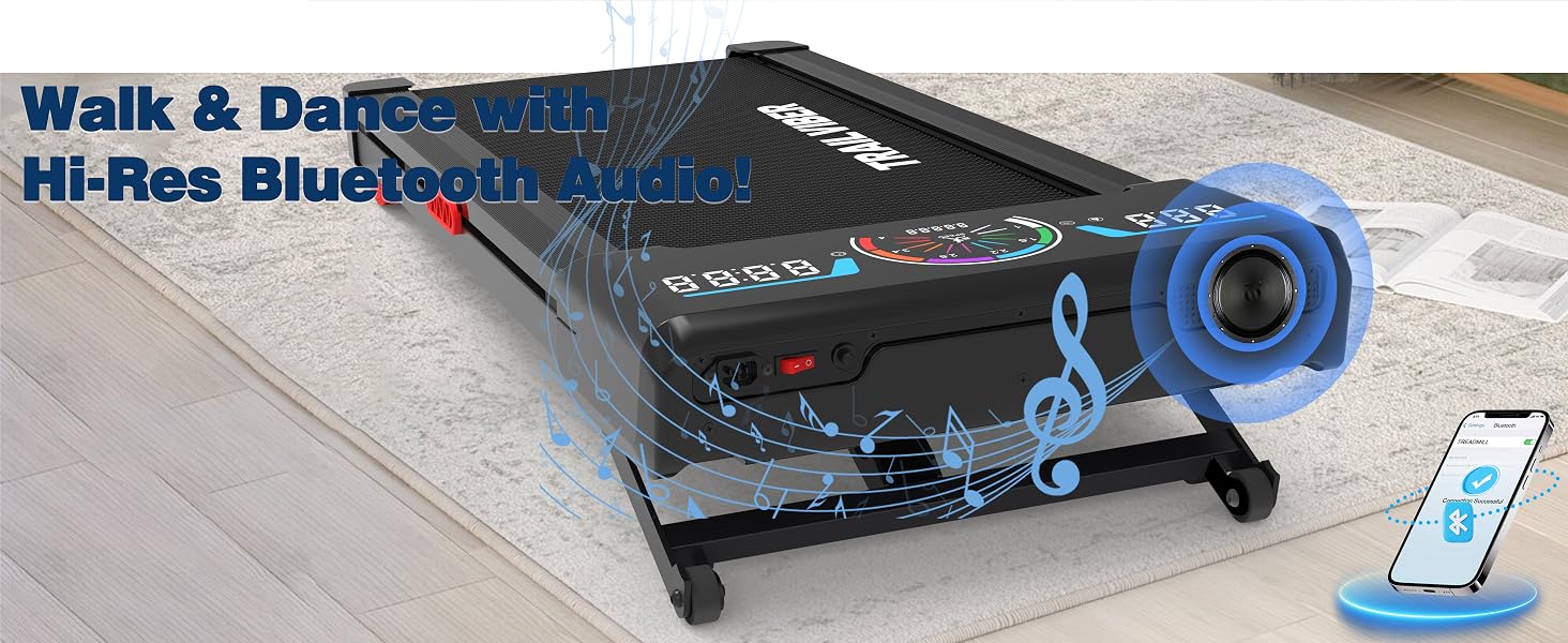 Walking Pad Treadmill with 12% 9-Level Auto Incline, walk and dance with hi-res bluetooth audio