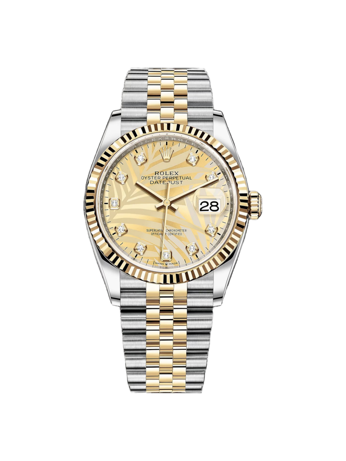 Rolex Datejust 36mm 126233 Champagne Palm Motif Diamond Dial and Jubilee Bracelet Watch