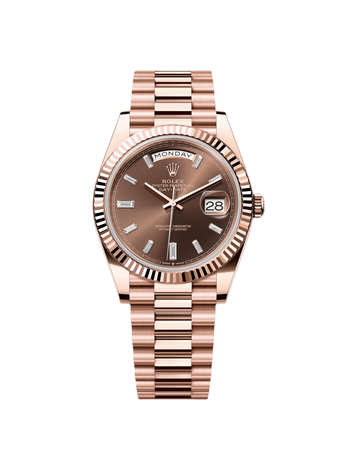 Rolex Day-Date "President" 40mm Everose Gold Chocolate Diamond Baguette Dial - 228235