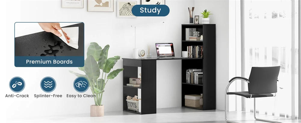 Eletriclife 48" Computer Desk with 6-Tier Bookshelf & CPU Stand, Space-Saving Workstation for Home Office Study