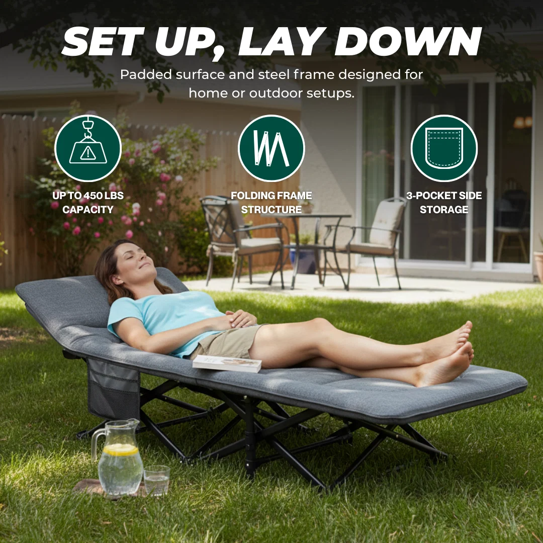 Folding Camping Cot with Mattress and Pillow, 450 lbs Support Folding Camping Cot with Mattress and Pillow, 450 lbs Support