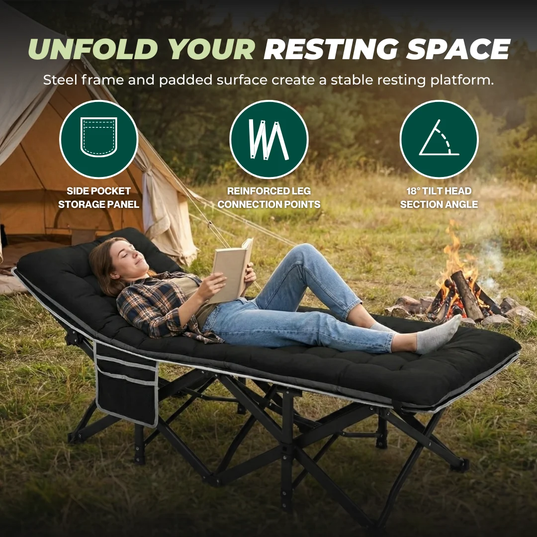 Foldable Camping Cot with 28 inches Wide Mattress and 600 lbs Capacity Foldable Camping Cot with 28 inches Wide Mattress and 600 lbs Capacity