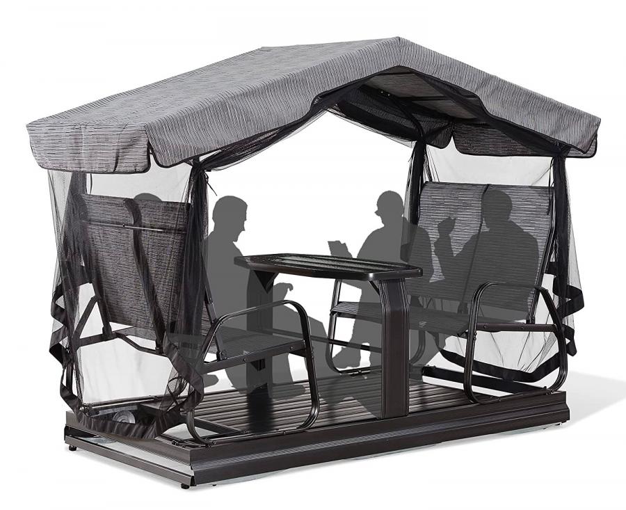 Glider Double Chairs With Table - Double bench and table swinging gazebo set Glider Double Chairs With Table - Double bench and table swinging gazebo set