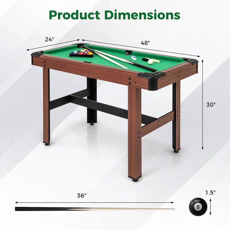 Eletriclife 48 Inch Pool Wooden Game Table with Full Set of Balls