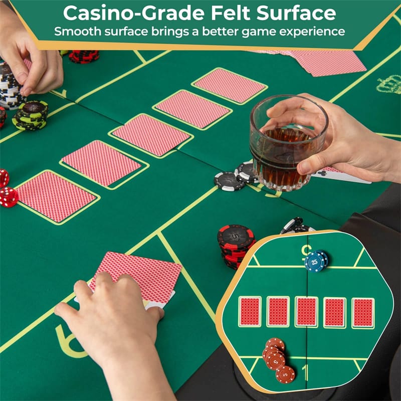 72" Foldable Poker Table for 8 Players with 8 Cup Holders & Casino-Grade Felt