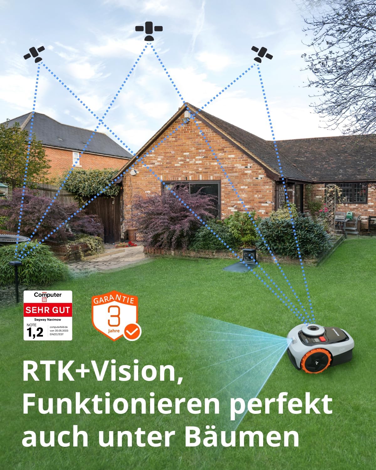 Navimow i105E Mhroboter ohne Begrenzungskabel 500 m, RTK+Vision Rasenmher Roboter, KI Automatische Kartierung, Virtuelle Begrenzung, Mehrzonen-Management