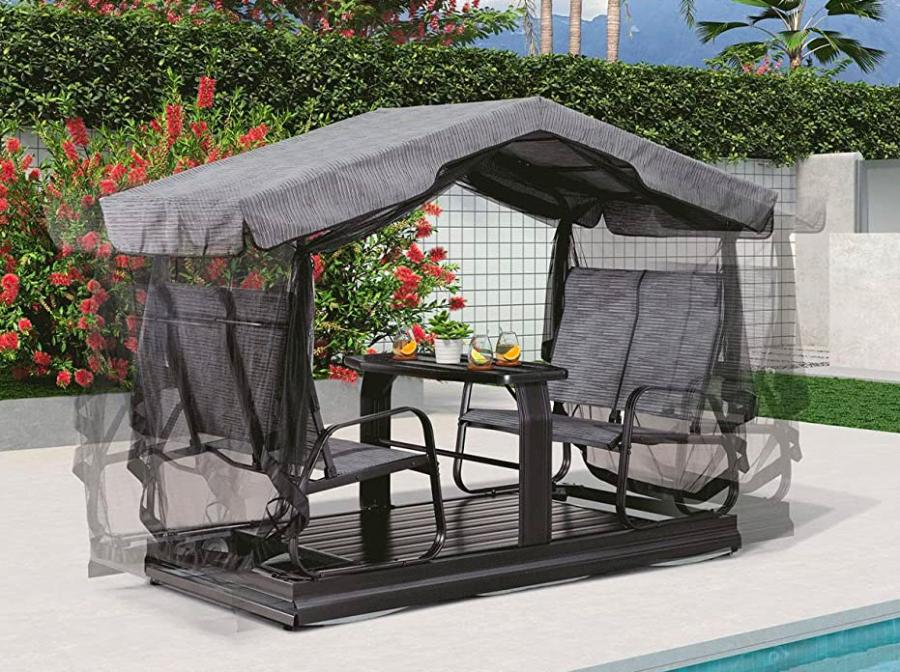 Glider Double Chairs With Table - Double bench and table swinging gazebo set Glider Double Chairs With Table - Double bench and table swinging gazebo set