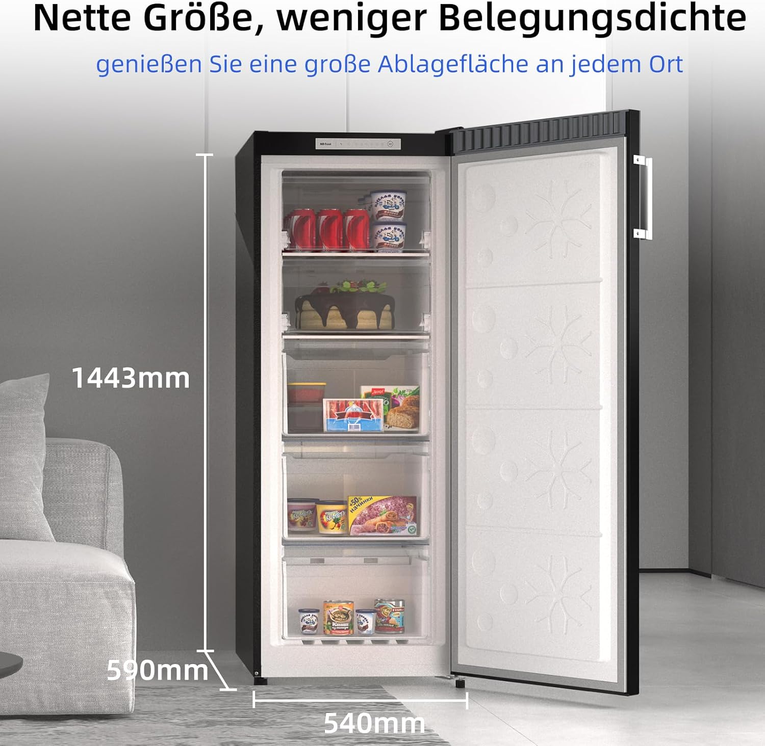 CHiQ FSD166NE4E Gefrierschrank 166 L, No Frost Technologie, Wechselbarer Türanschlag, Schwarzer Edelstahl, 144cm Höhe