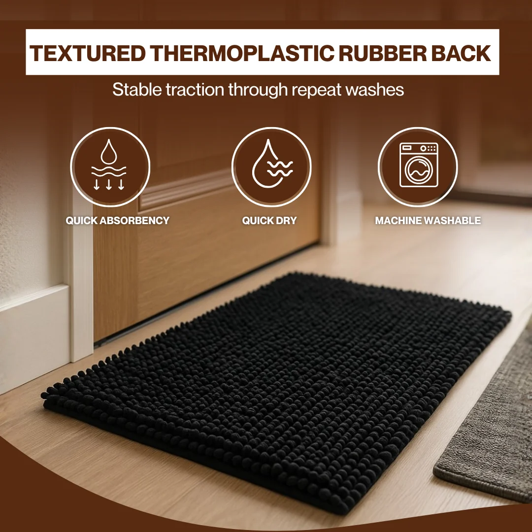 High Pile Chenille Bath Mat Quick Dry Microfiber with TPR Backing High Pile Chenille Bath Mat Quick Dry Microfiber with TPR Backing