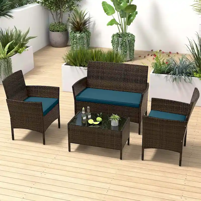 Costway 4 PCS Patio Furniture Set with Washable Cushions and Tempered - See Details