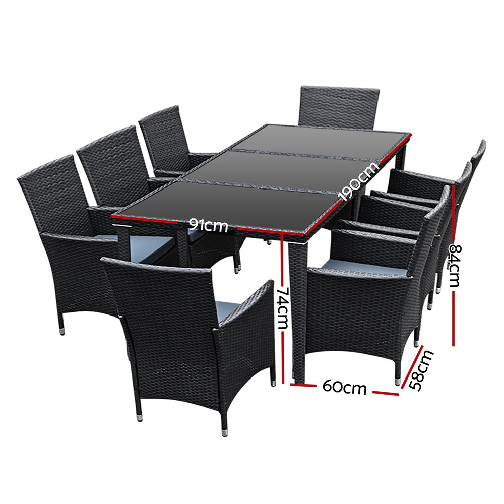 Gardeon 9-Piece Outdoor Dining Set Wicker Lounge Black