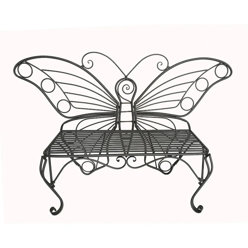 Antique Black Metal Butterfly Bench