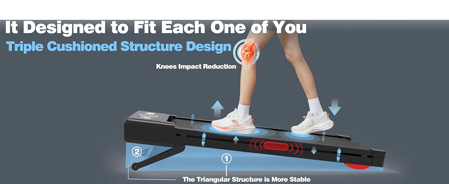 walking pad treadmill with 12% 9-level auto incline triple cushioned structure design 