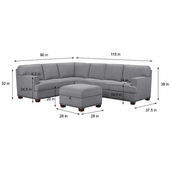 Thomasville Emilee Fabric Sectional with Storage Ottoman