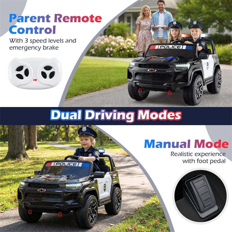 Eletriclife 24V 4WD Licensed Chevrolet Kids 2-Seater Police Ride on Car