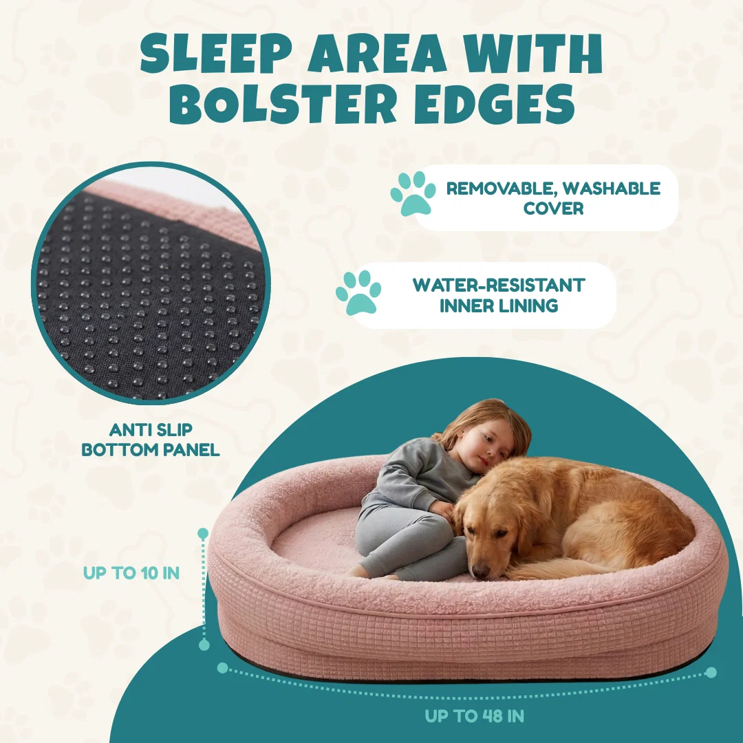 Pet Bed with Raised Bolster Edges and Zippered Removable Cover Pet Bed with Raised Bolster Edges and Zippered Removable Cover