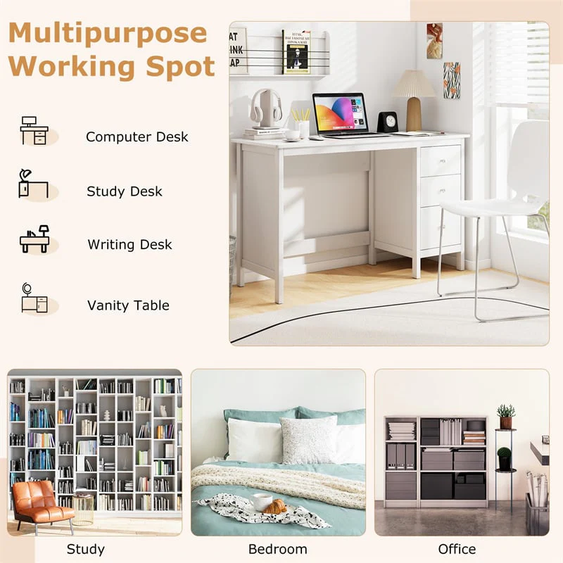 Eletriclife Computer Desk with 3 Storage Drawers, 48" Modern Home Office Desk Writing Workstation for Bedroom