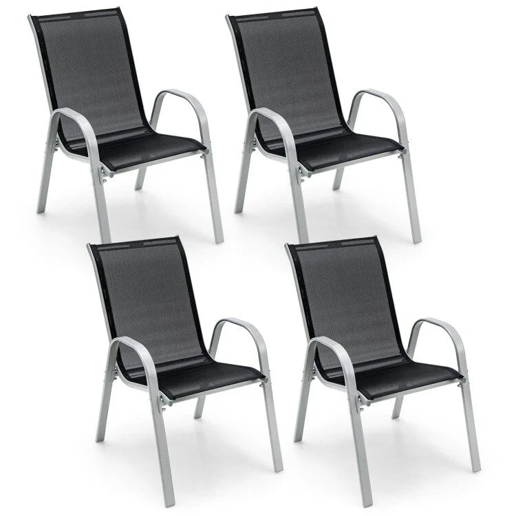 4 Pieces Stackable Patio Dining Chairs Set with Armrest - 29 x 21.5 x 35.5 (L x W x H)