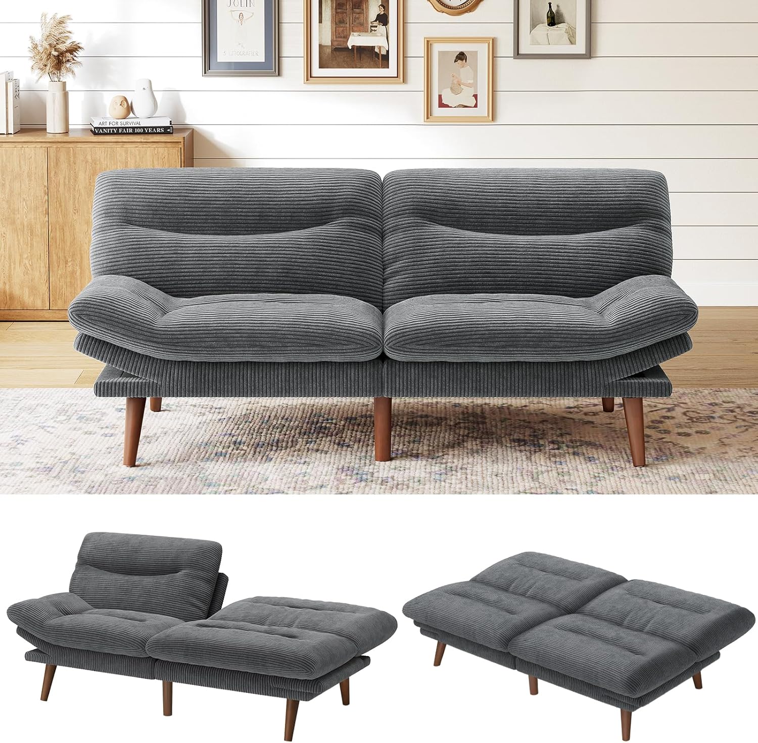 Futon Sofa Bed Futon Sofa with Adjustable Back and Armrests Converts to Small Sleeper Sofa Bed