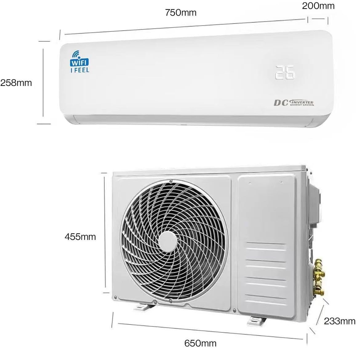 12000 BTU Air Conditioner Wall Split Wi Fi 5 In 1 Air Cooler Heater Dehumidifier Air Purifier Fan With Heat Pump Remote Control 3.4 kW A++ Rating 2 Pipes and Installation Kit Included