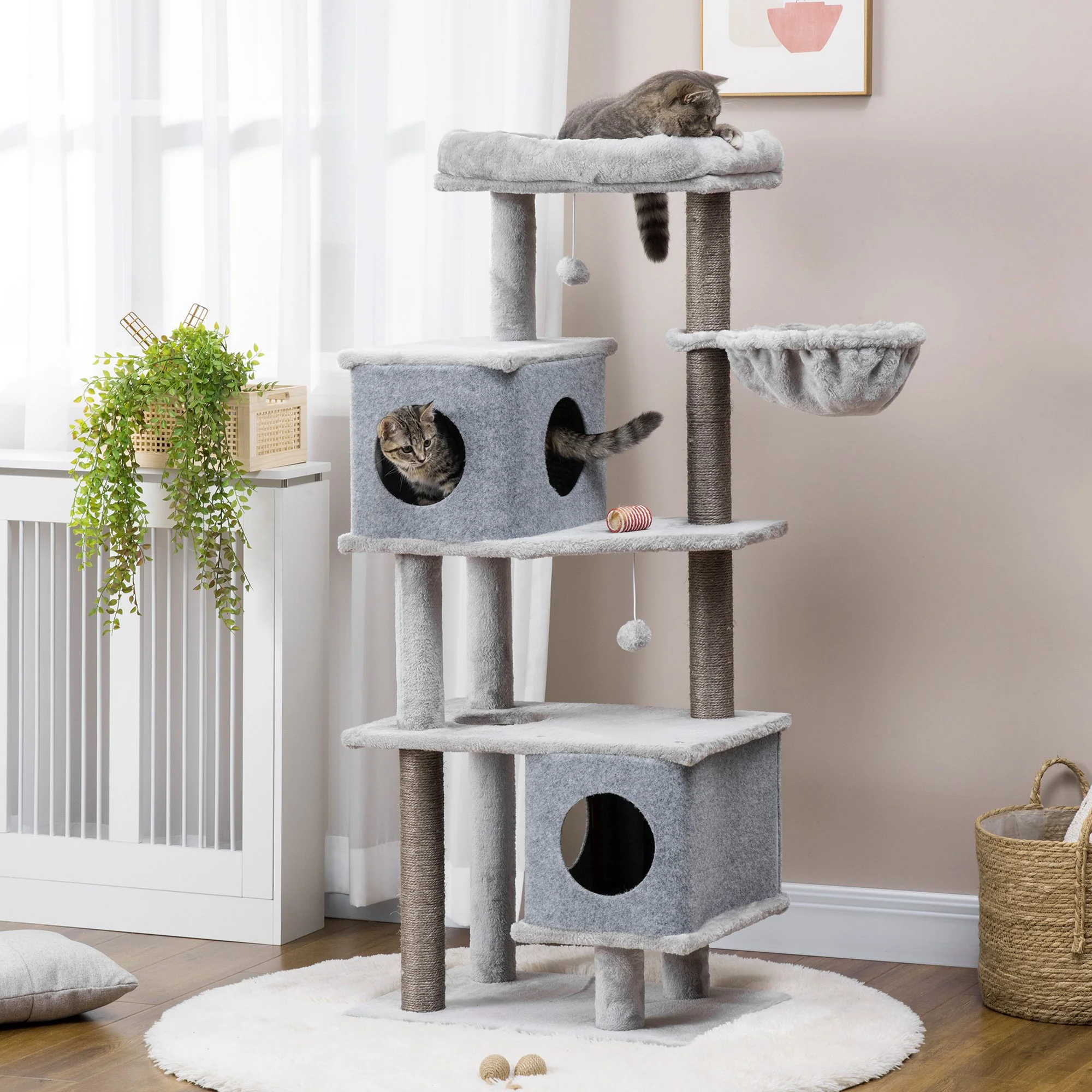 PawHut Kratzbaum Katzenhöhlen Plattformen Spielball Kratzstämme