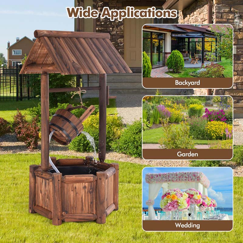 Eletriclife Garden Rustic Wishing Well Wooden Water Fountain with Pump