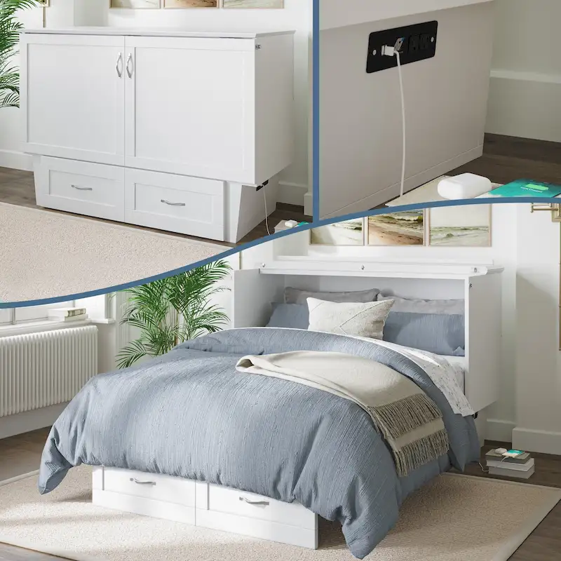 Monroe Full Murphy Bed Chest with 6 Memory Foam Mattress