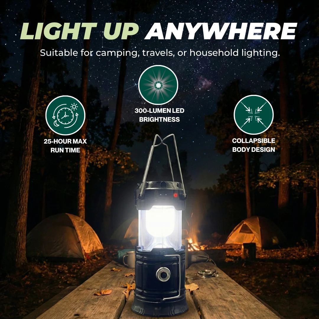 Collapsible Portable LED Camping Lantern Solar and USB Rechargeable Light Collapsible Portable LED Camping Lantern Solar and USB Rechargeable Light