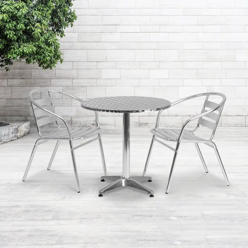 27.5  Round Aluminum Smooth Top Indoor-Outdoor Table with Base