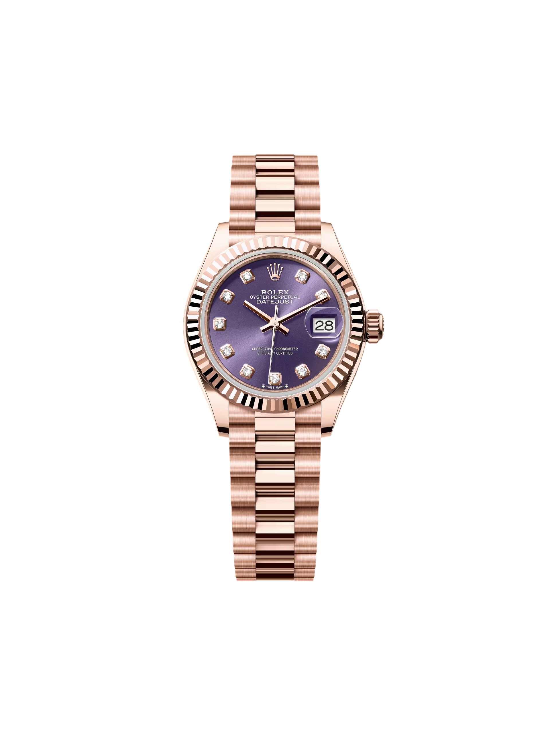Rolex Lady-Datejust 28mm 279175 Aubergine Diamond-Set Dial President Everose Gold