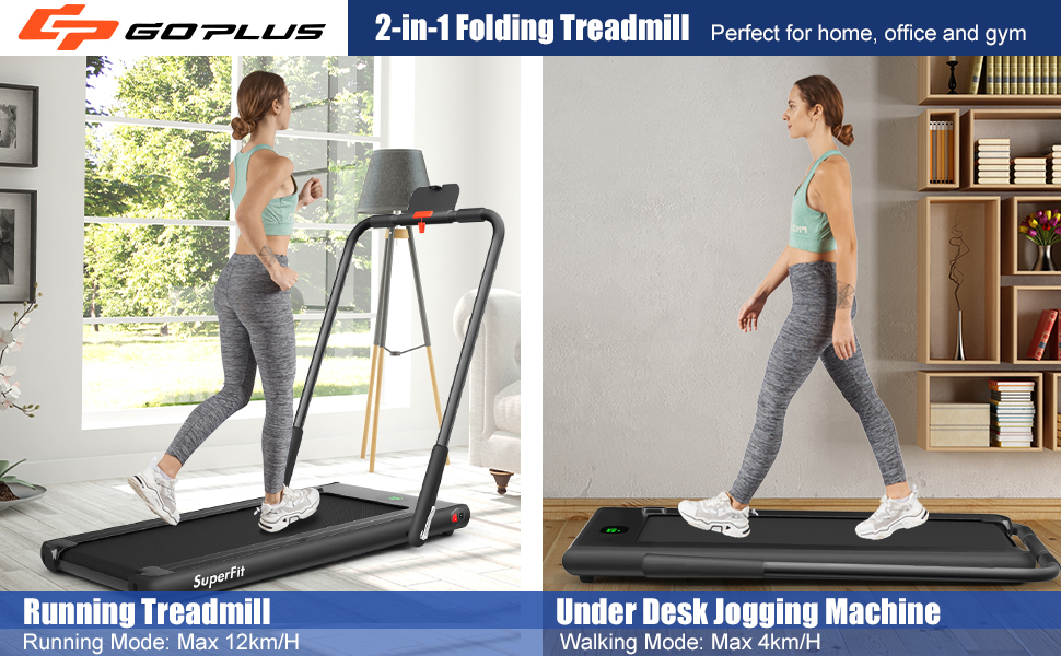 2 in 1 Folding Treadmill, 2.25HP Under Desk Electric Superfit Treadmill