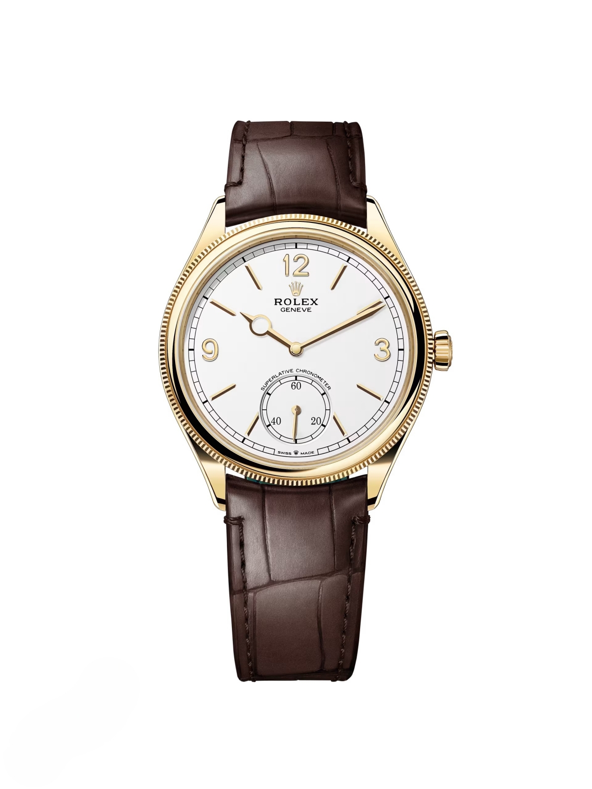 Rolex 1908 Yellow Gold White Dial Brown Alligator Strap - 52508-0006