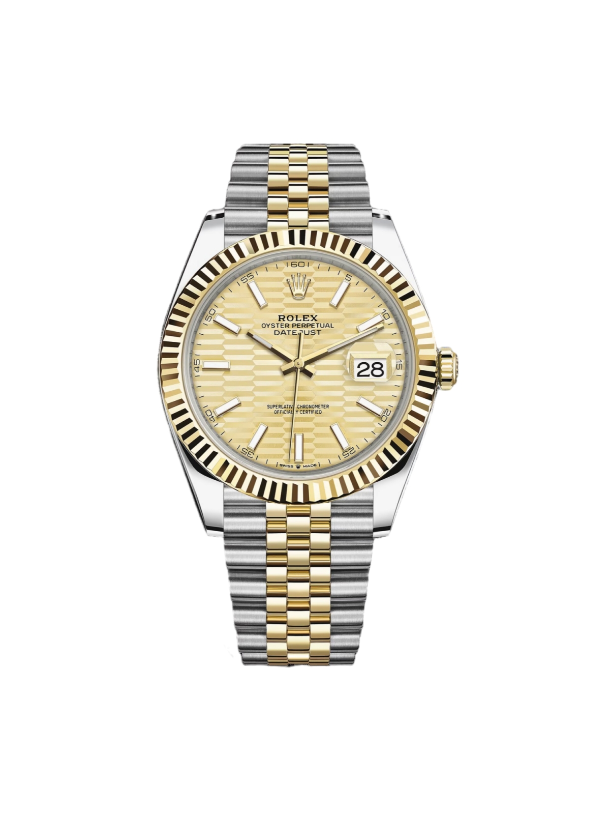 Rolex Datejust 41mm Swiss Replica Watch | Two Tone Jubilee Bracele Champagne Fluted Dial Ref 126333