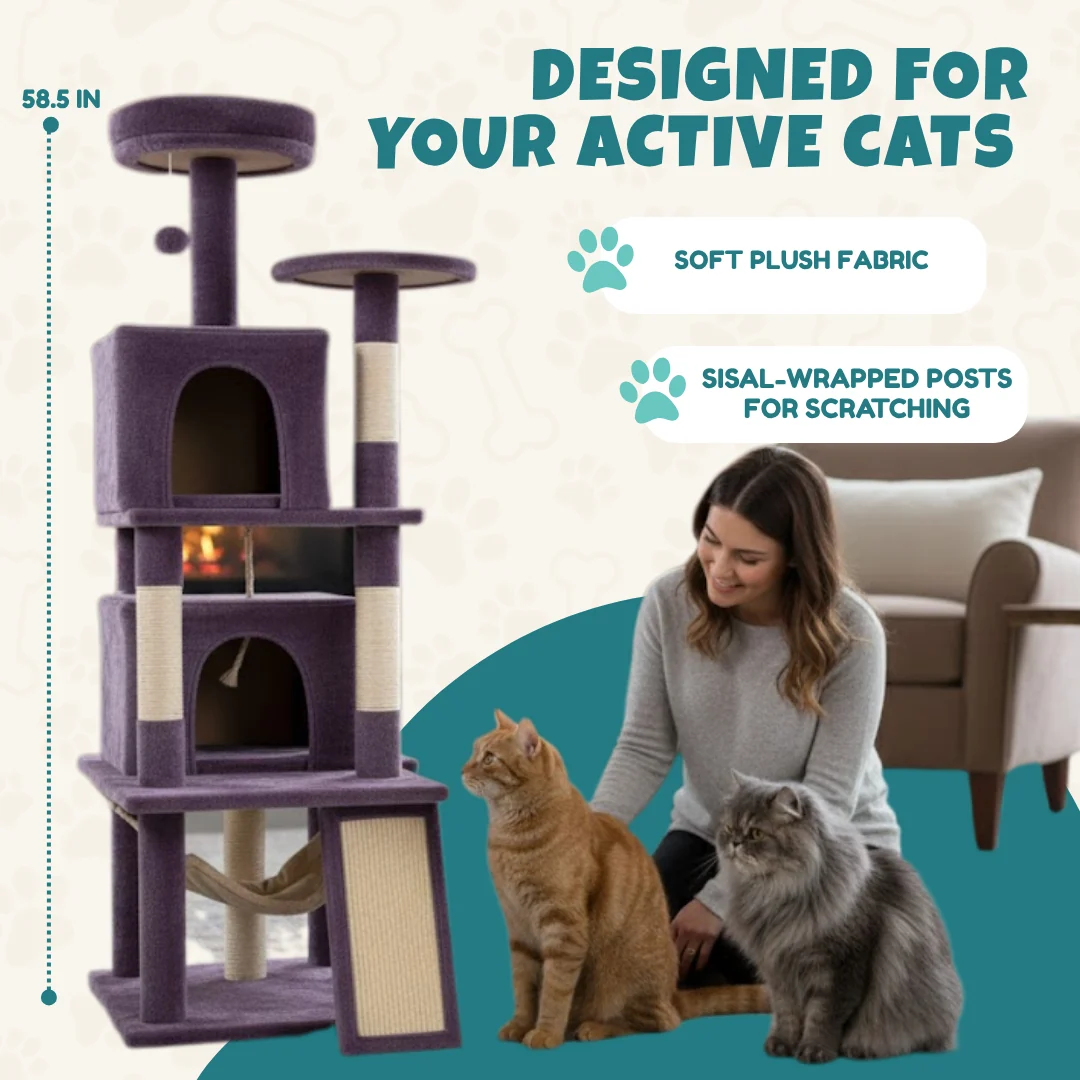 Large Cat Tree Tower with Multi-Stage Condo and Scratching Posts