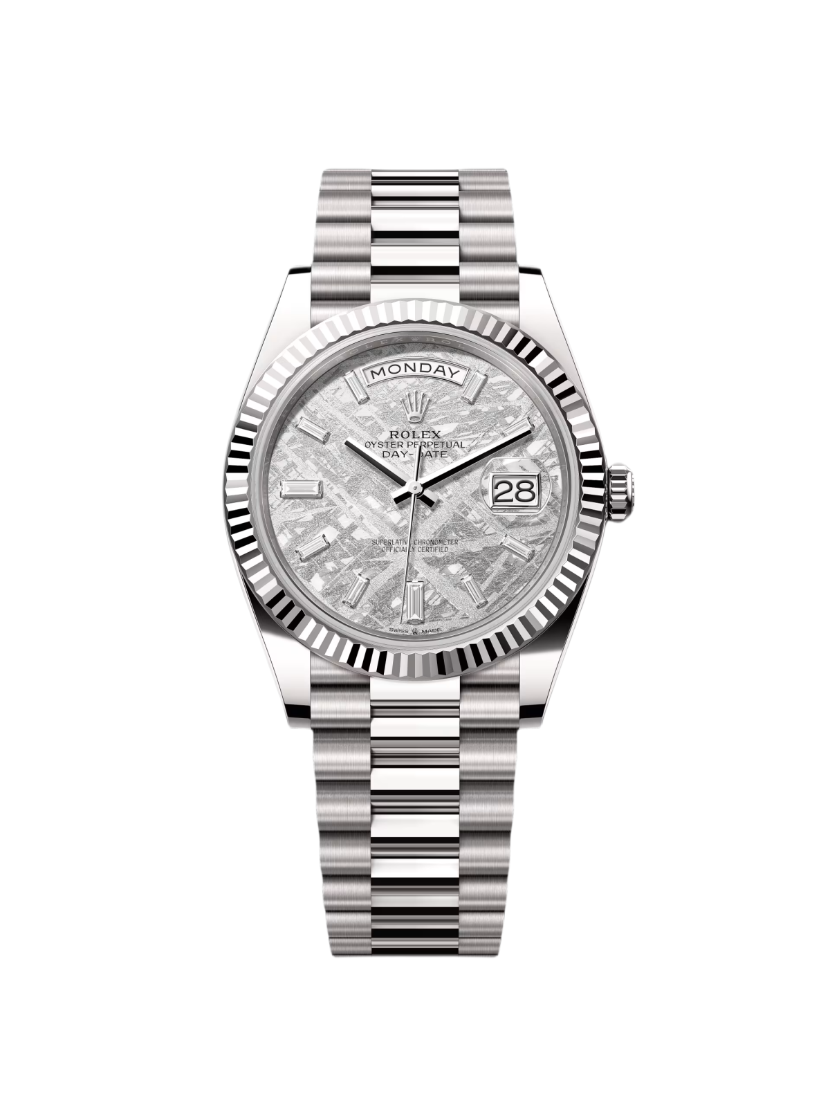 Rolex Day-Date "President" 40mm White Gold Meteorite Diamond Baguette Dial - 228239