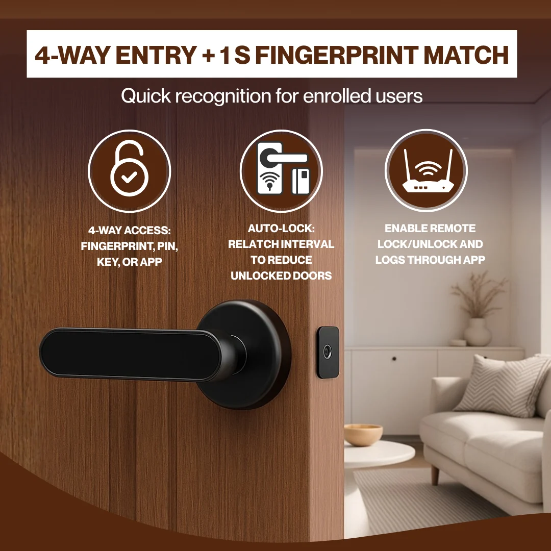 Biometric Smart Door Lock, Fingerprint PIN Key App Access, Auto-Lock