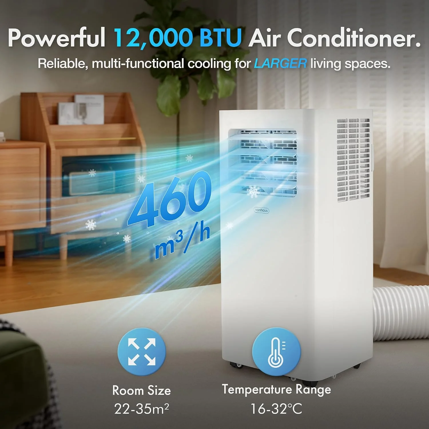 12000 BTU Portable Air Conditioner with WiFi, Dehumidifier, Sleep Mode & Remote Control